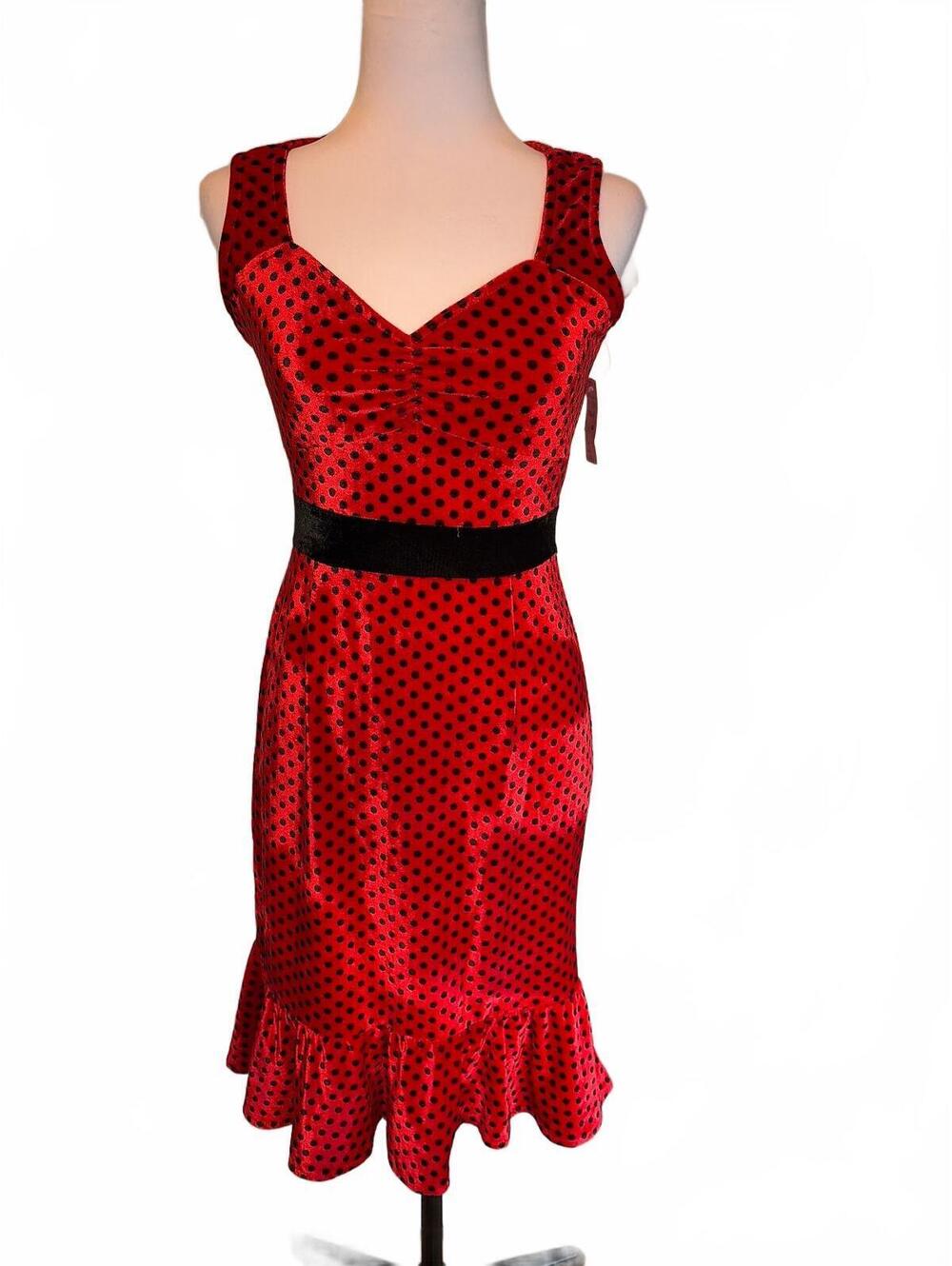 Sourpuss NWT S Ladybug Wiggle Dress Rockabilly Pinup Psychobilly Red Black Retro